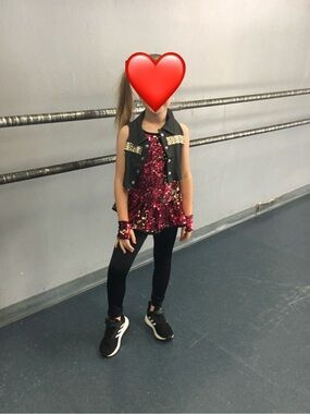 Weissman Hip Hop Black Vest with Pink and Gold Sequin Unitard with Skirt/Pant
